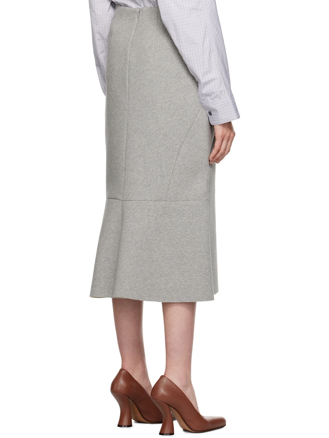 Gray Neoprene Tailored Midi Skirt - 3