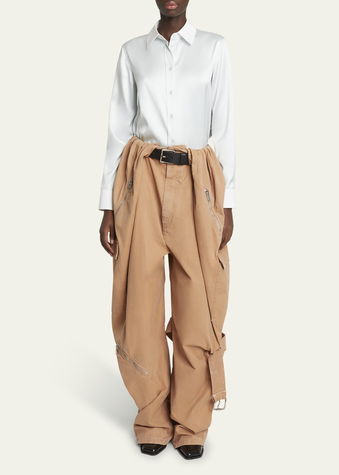 Oversized Balloon-Leg Cargo Trousers - 2