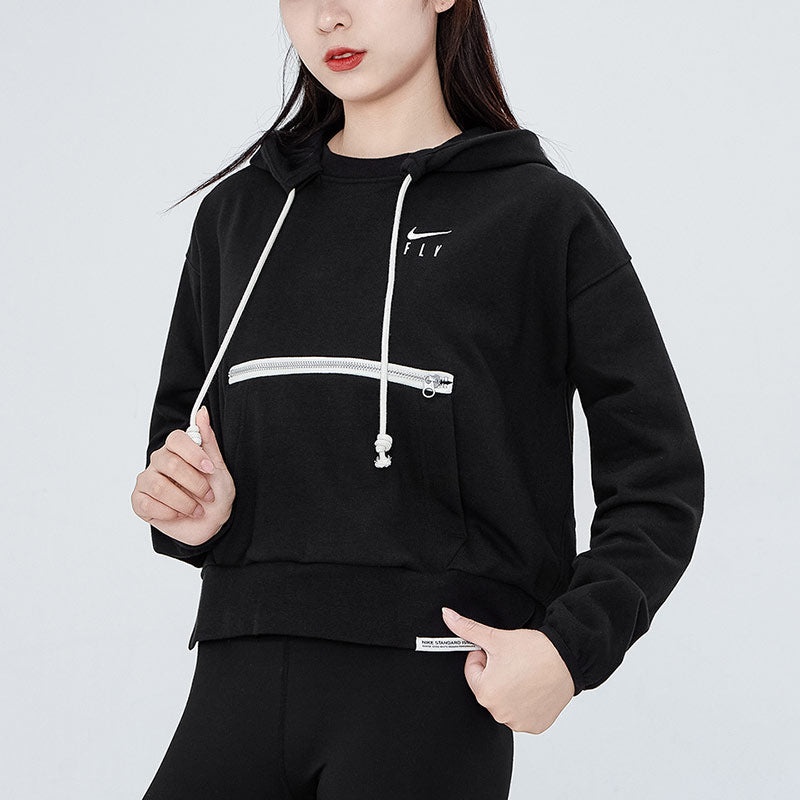 (WMNS) Nike Embroidered Logo Big Pocket Short Sports Hoodie Black DA6484-010 - 5