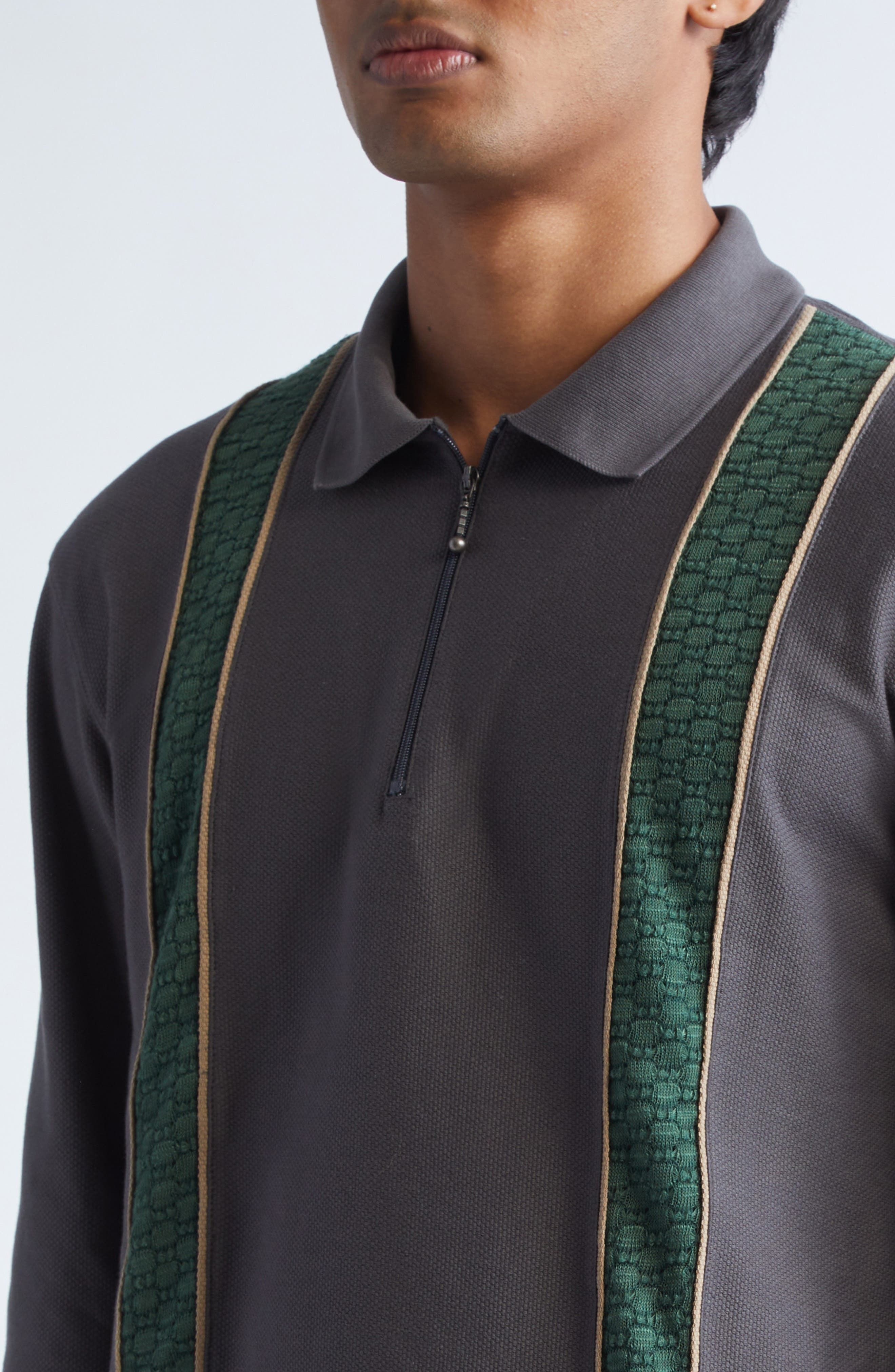 PALMES Long Sleeve Paneled Polo in Charcoal at Nordstrom - 5