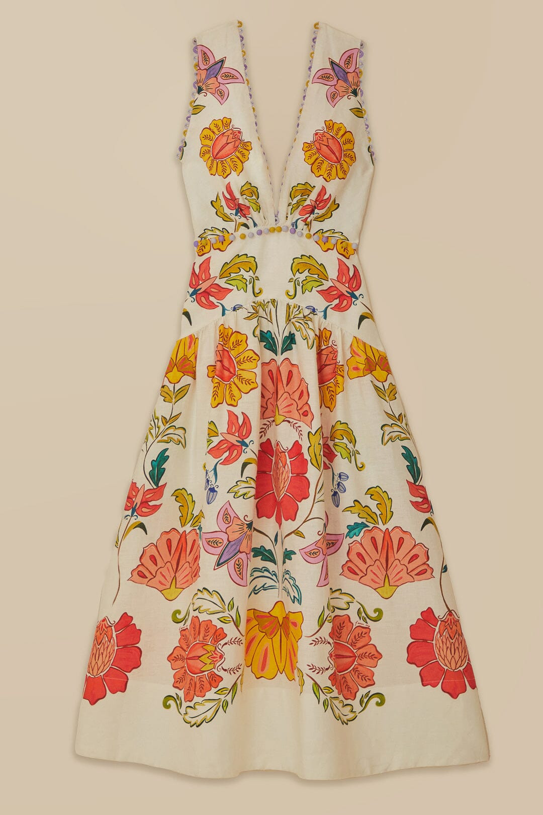 Off-White Floral Insects Euroflax™ Premium Linen Maxi Dress - 4