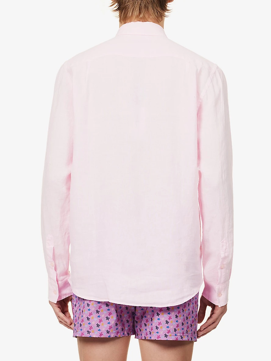 Caroubis brand-embroidered linen shirt - 5
