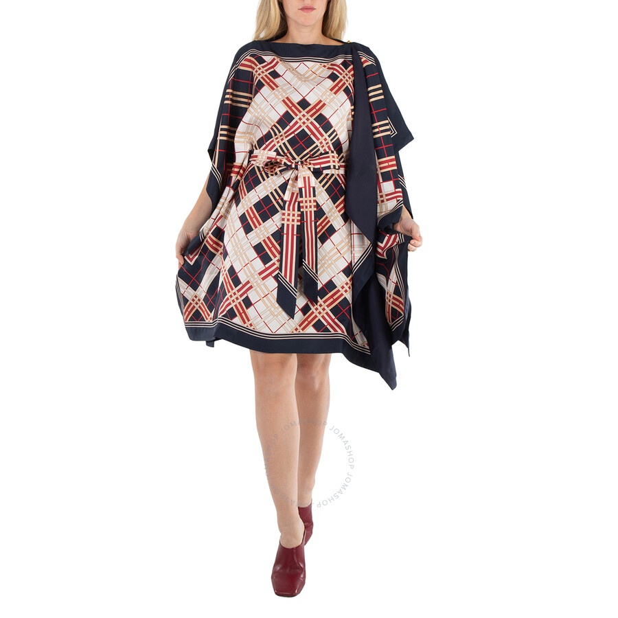 Burberry Abstract Check Print Silk Belted Cape - 3