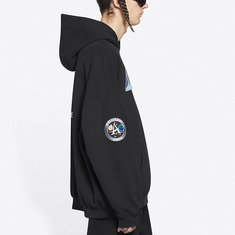 Men's Balenciaga x NASA FW21 Crossover Logo Cotton Classic hooded Loose Long Sleeves Black 651799TKV - 5