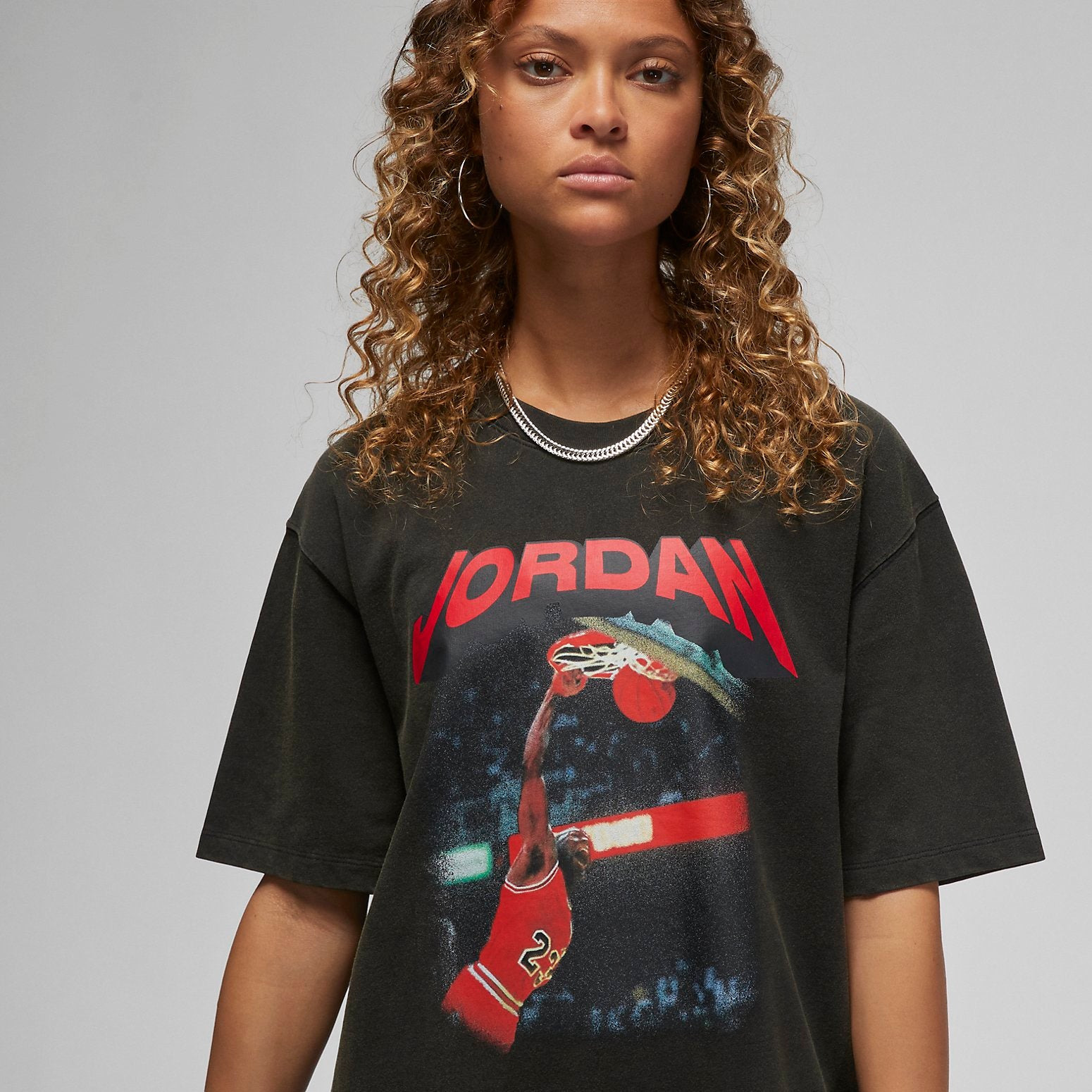 (WMNS) Air Jordan Slam Dunk Logo T-Shirts 'Black' FB5138-010 - 2