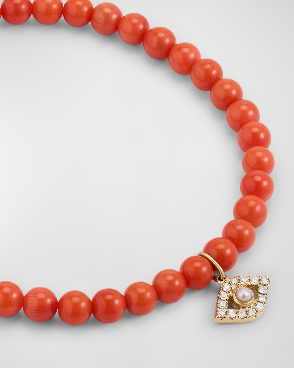 14K Large Evil Eye Charm on Peach Coral Bracelet - 4