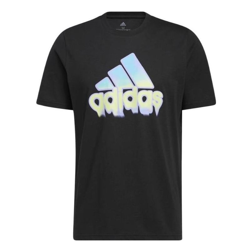 Men's adidas Alphabet Logo Round Neck Short Sleeve Black T-Shirt HE4813 - 1