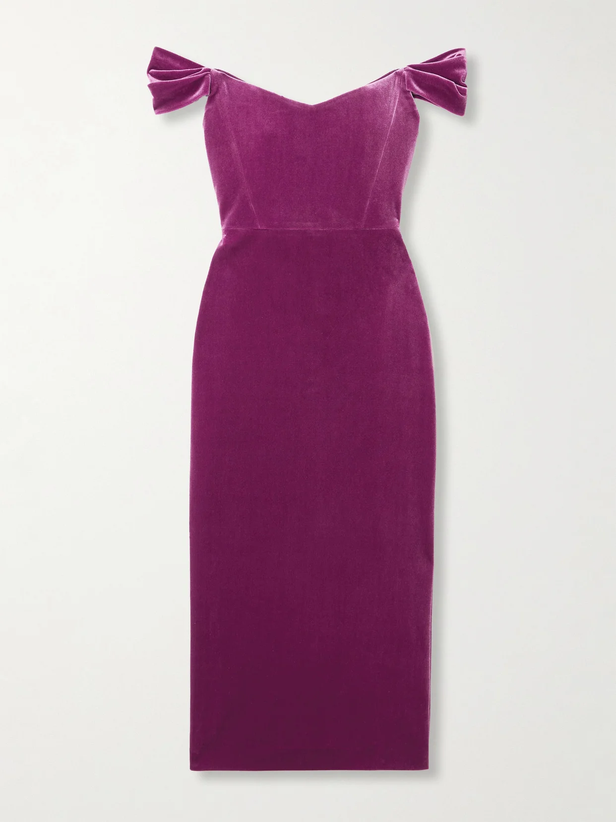Off-the-shoulder Stretch-velvet Midi Dress - 1