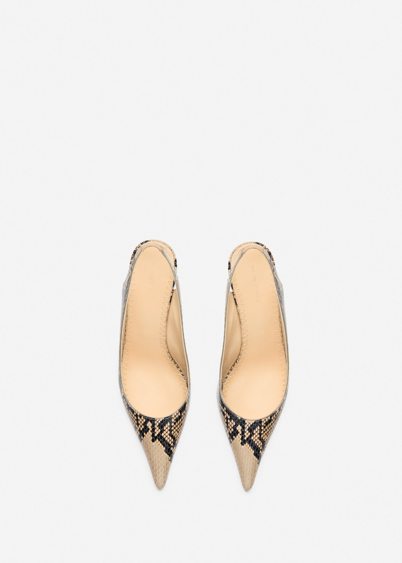 Low slingback pumps in beige snake-effect leather 3