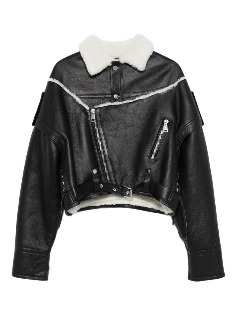 shearling-trimmed leather jacket 1