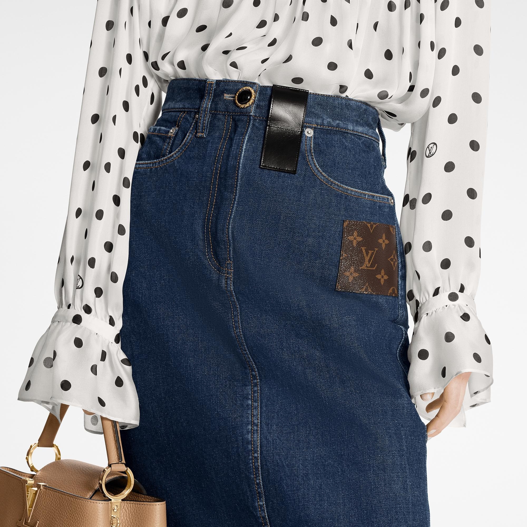 Monogram Patch Long Denim Skirt - 3