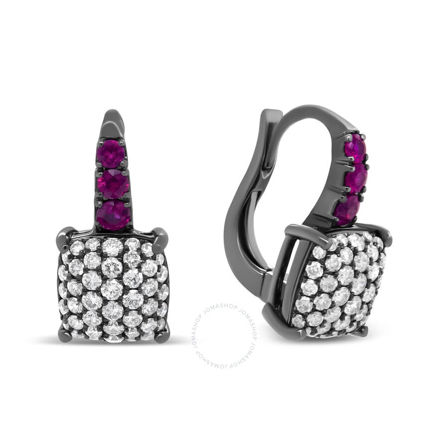 Haus Of Brilliance - Haus of Brilliance Black Rhodium Plated 18K White Gold 7/8 Cttw Round Diamond and Graduated Red Ruby - 3