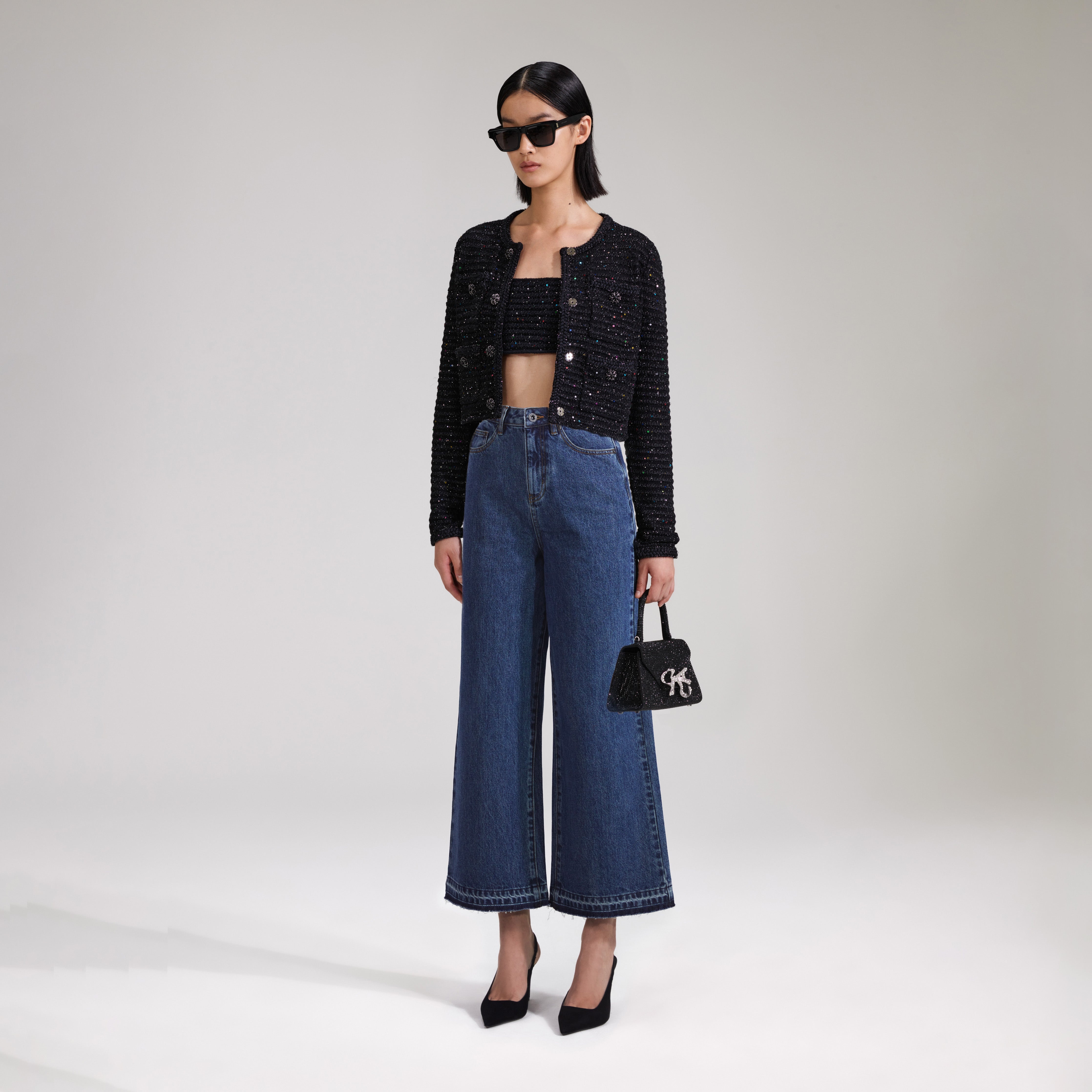 Black Sequin Knit Jacket - 2