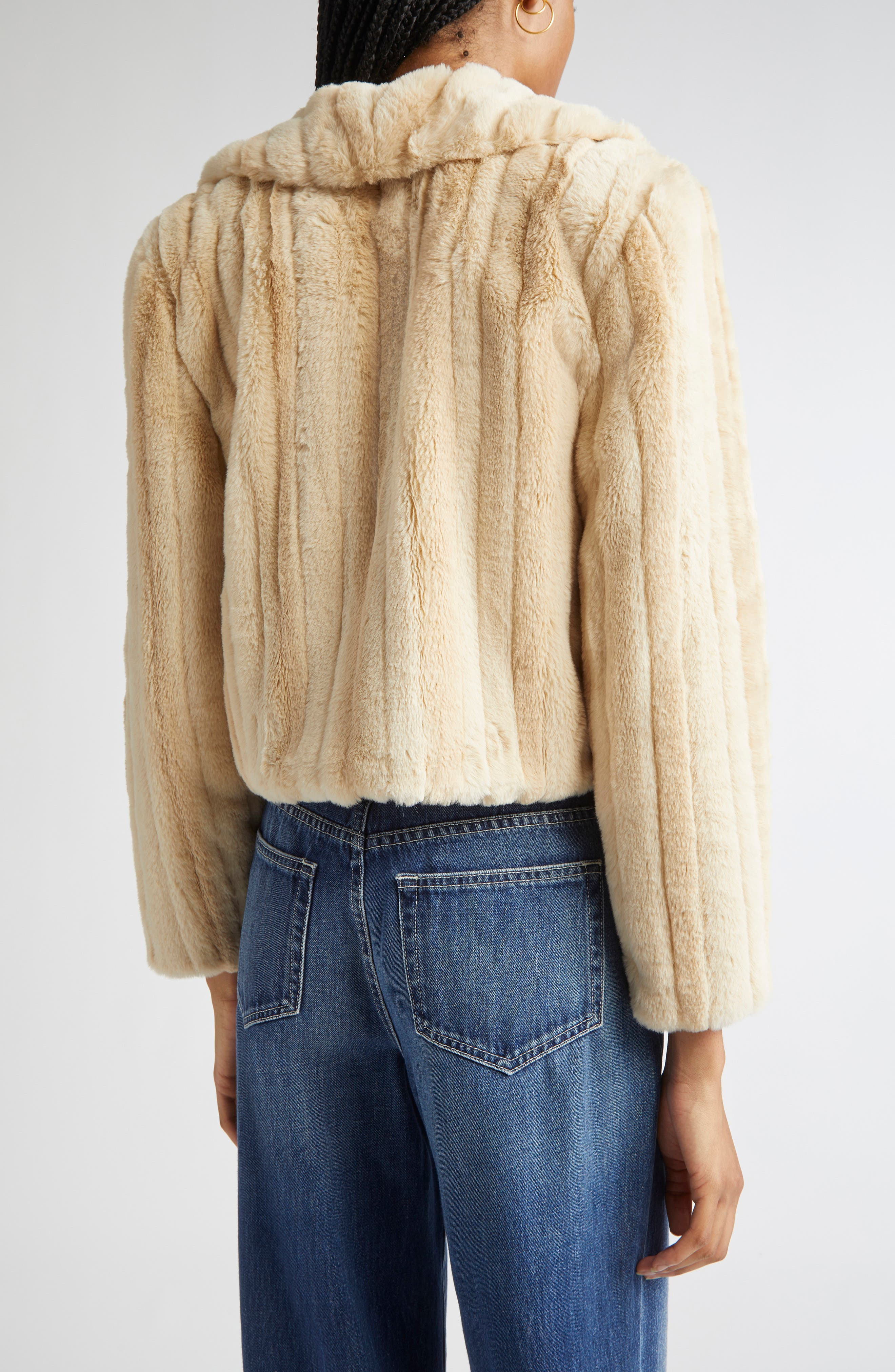 L'AGENCE Davy Crop Faux Fur Jacket in Latte Striped Fur at Nordstrom - 3
