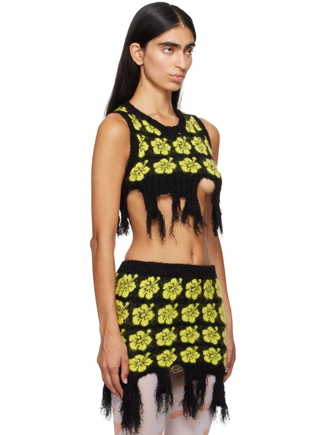 Black & Yellow Ganguro Floral Tank Top - 2