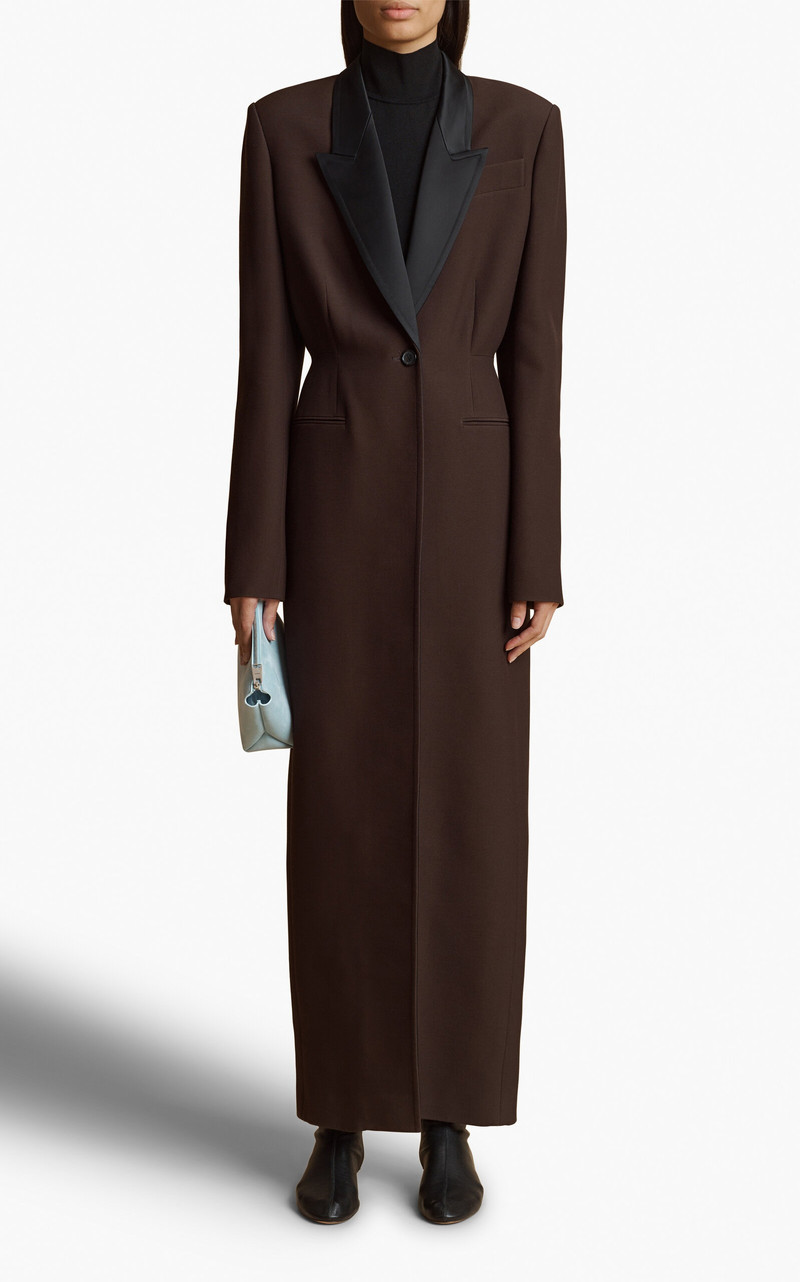 Bellow Satin-Trimmed Suiting Coat brown 3