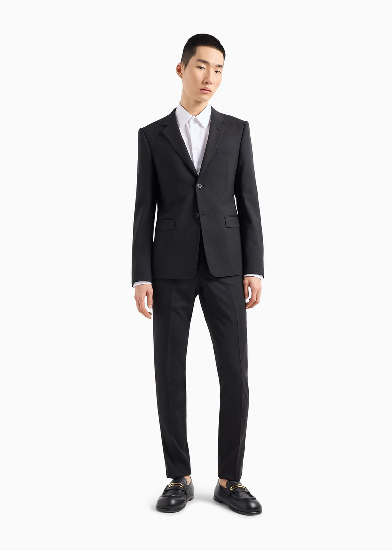 EMPORIO ARMANI Single-breasted slim-fit suit with notched lapels in micro-patterned stretch wool crêpe outlook