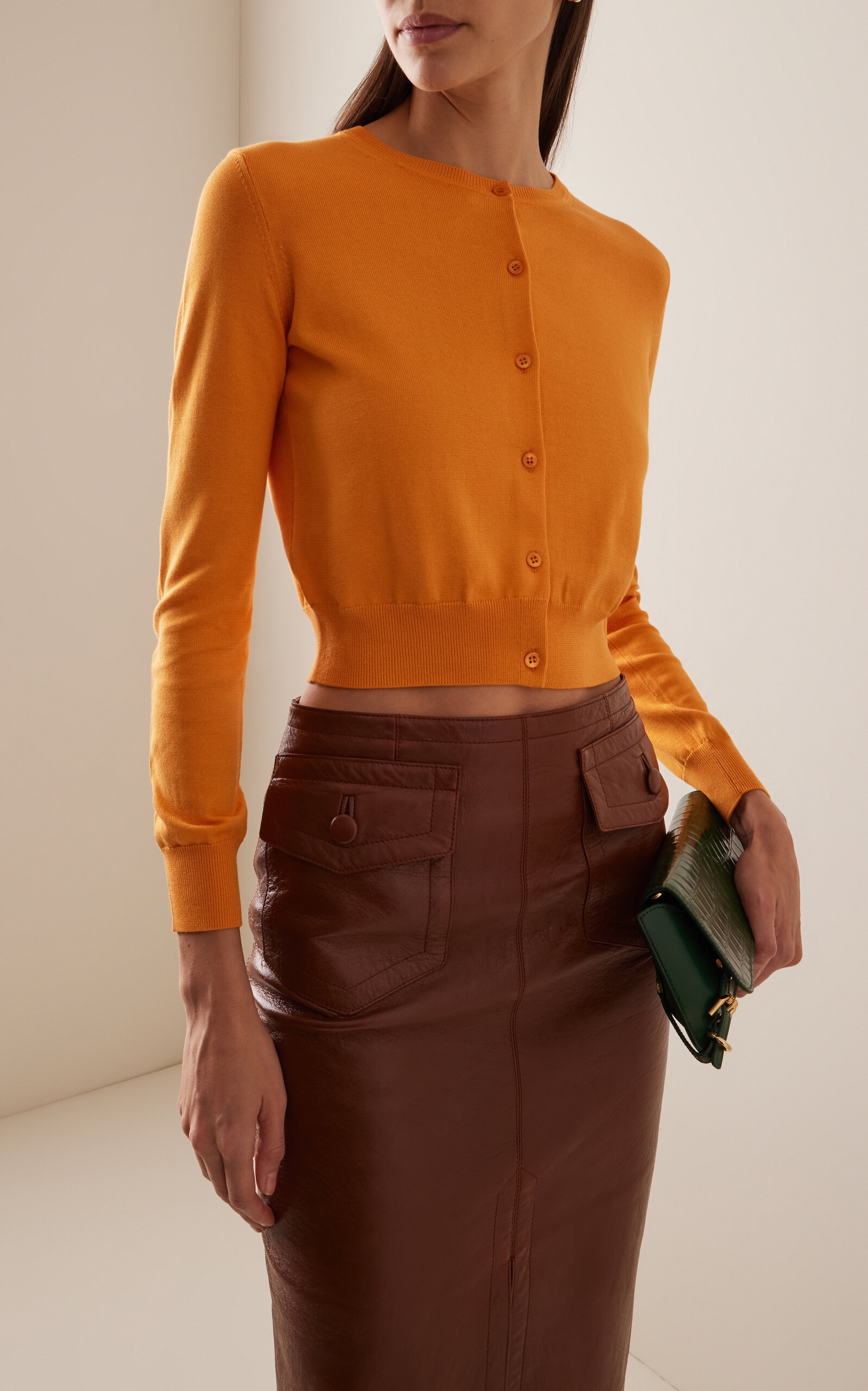 Cropped Silk-Cotton Cardigan orange - 3