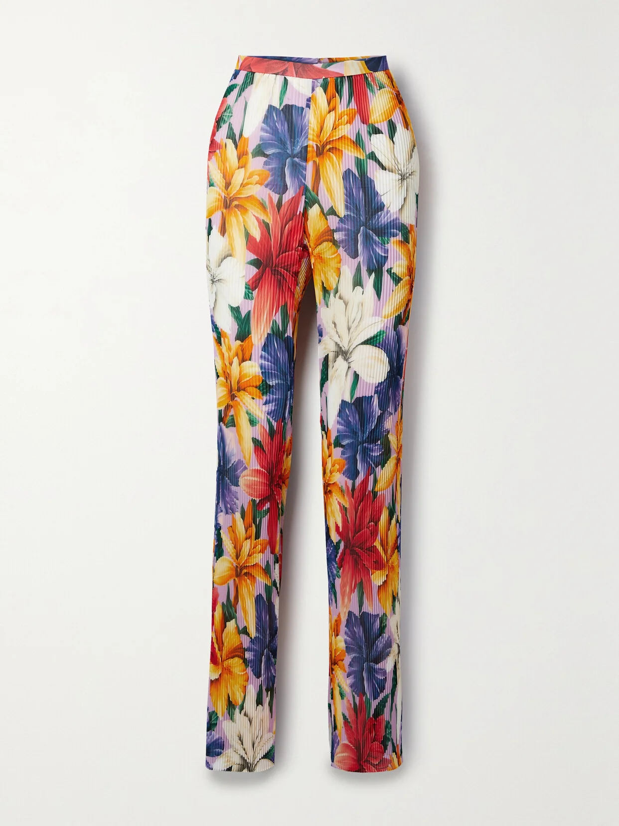 Floral-print Plissé-chiffon Straight-leg Pants - 1