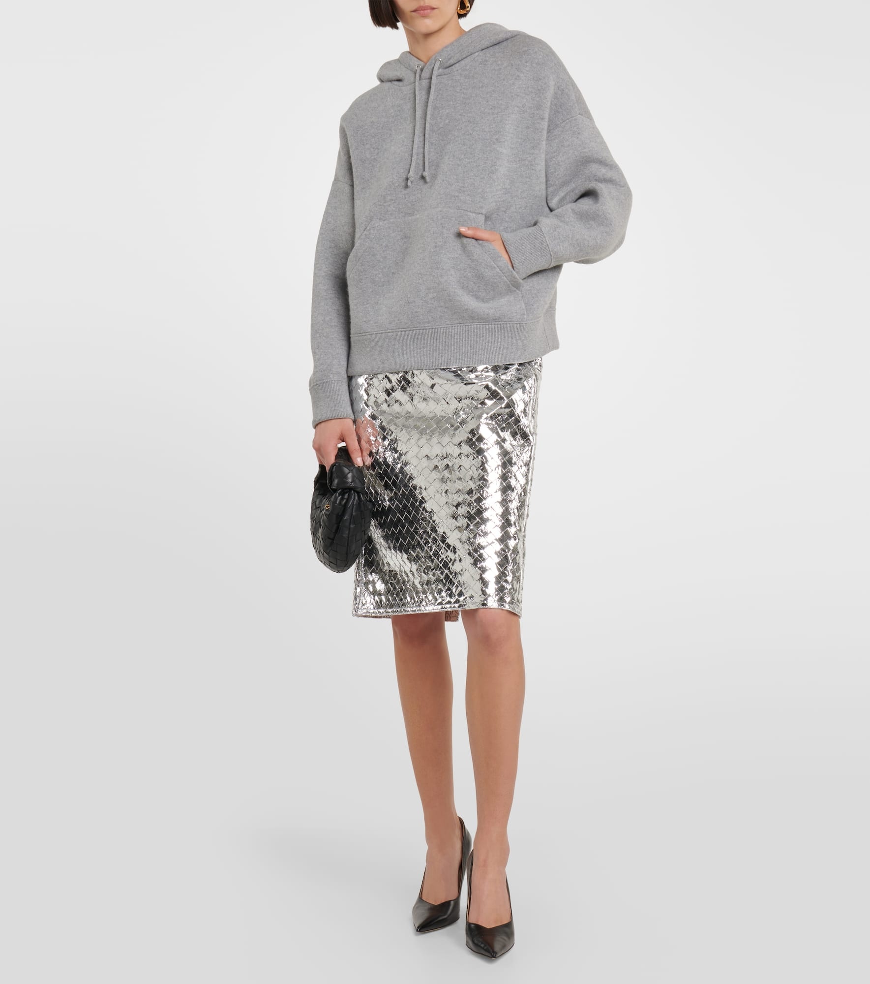 Intrecciato leather midi skirt - 2