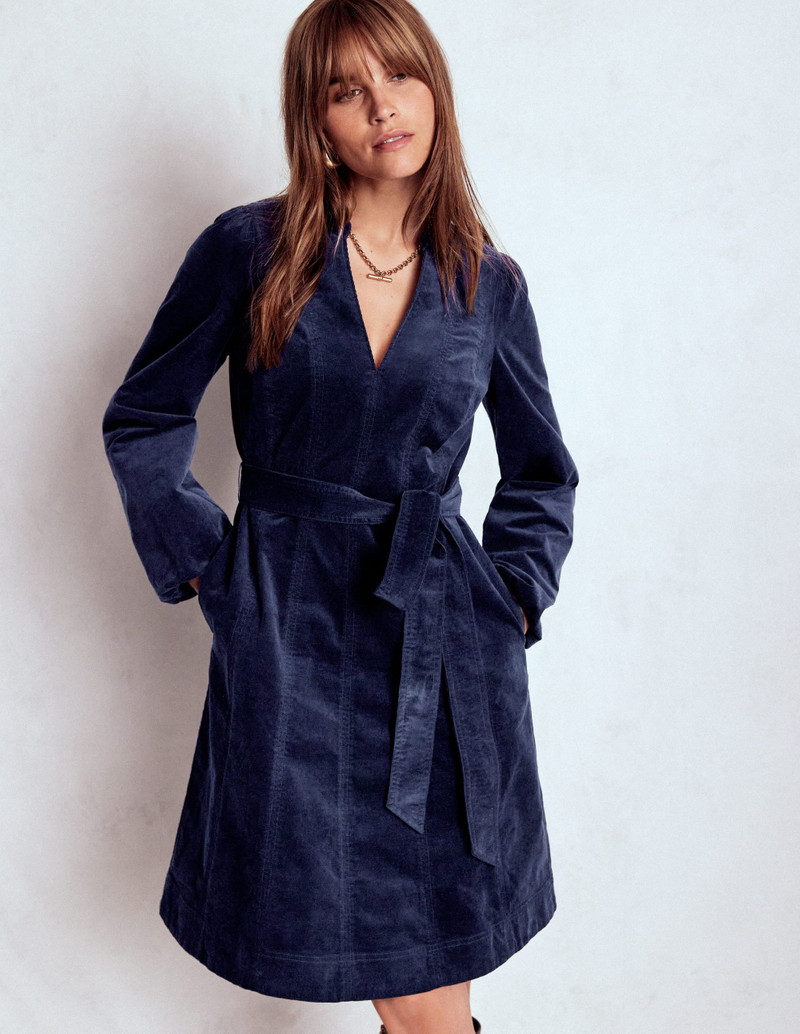 Ros Panelled Cord Short Dress-Navy 5