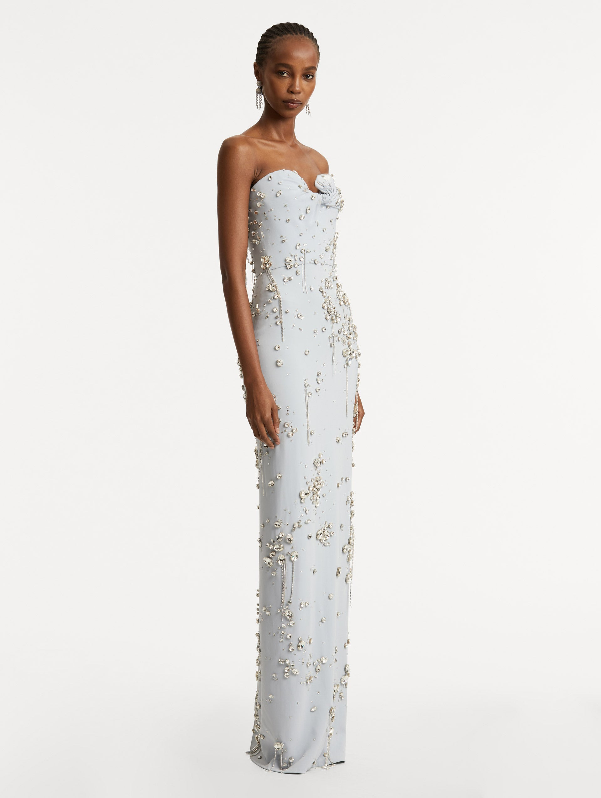 CRYSTAL CLUSTER EMBROIDERED STRAPLESS GOWN - 4