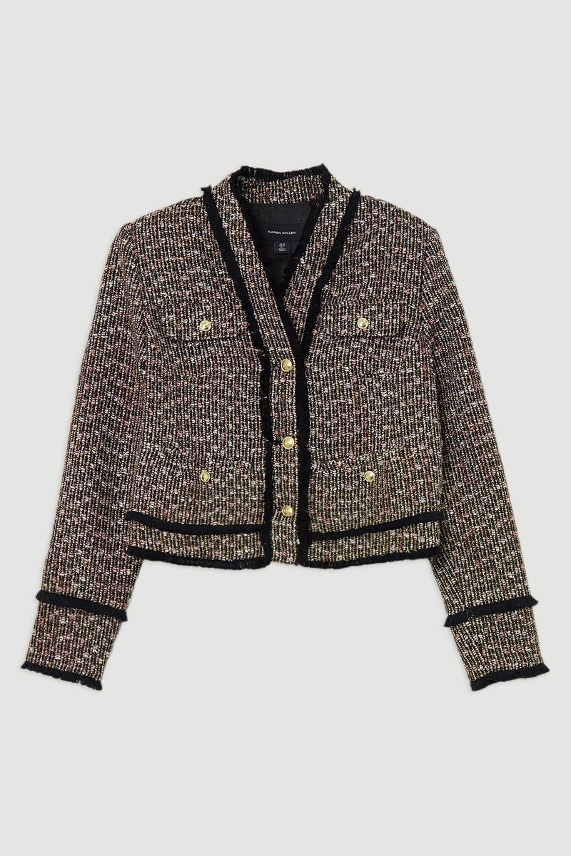 Petite Wool Mix Boucle Tailored Cropped Collarless Jacket 4
