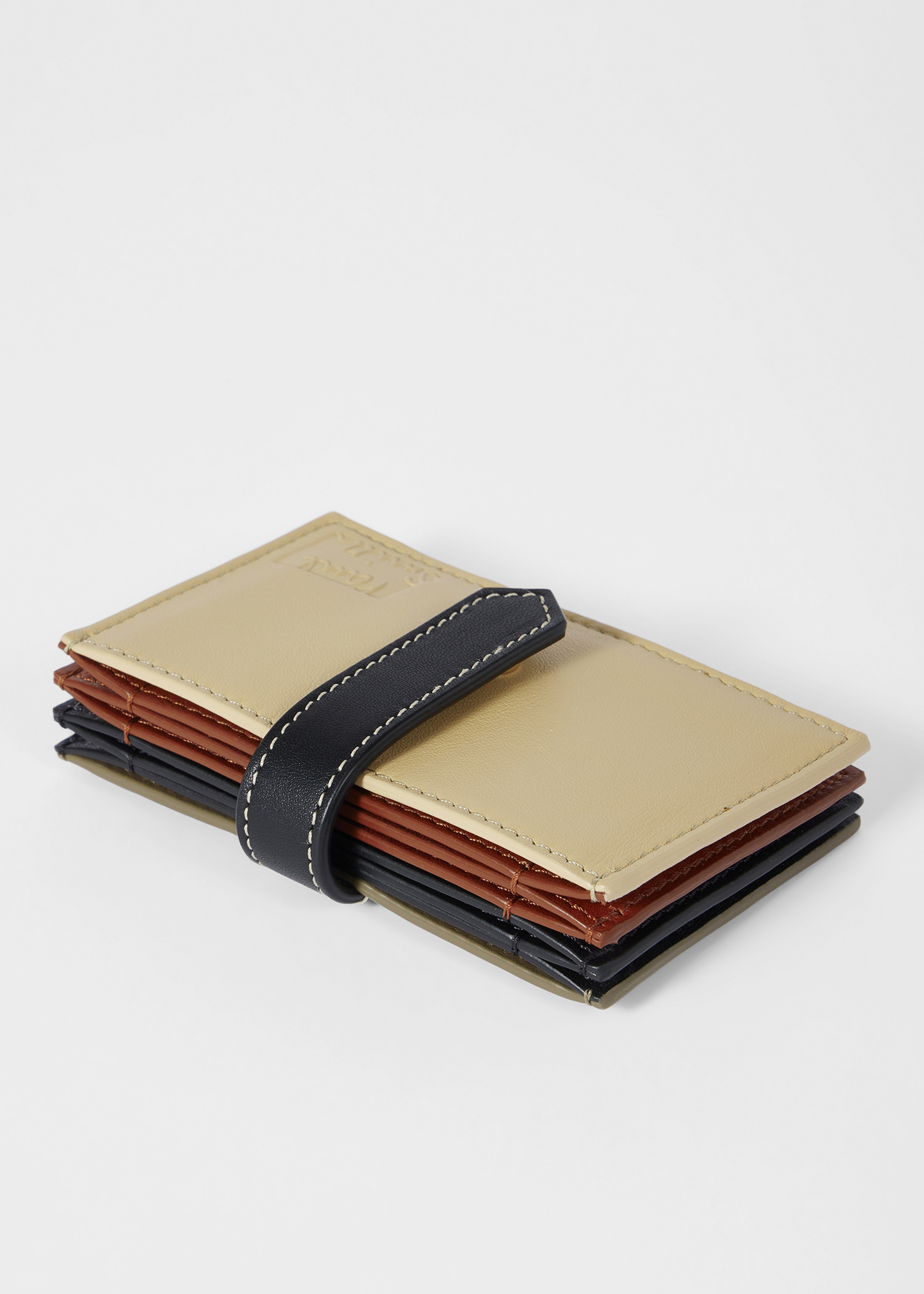 Women's Cream and Black Colourblock Leather Card Holder - 4
