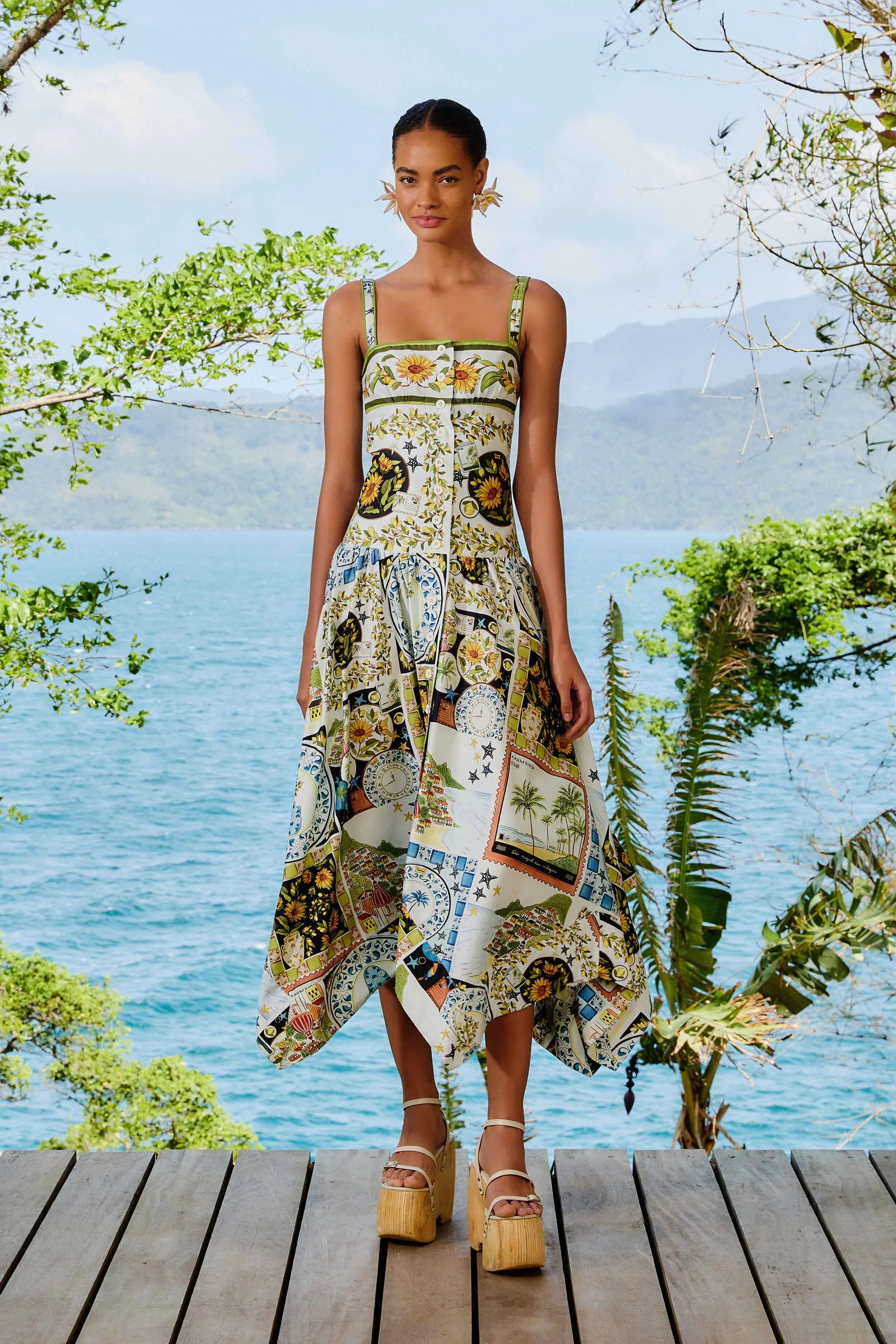 Multicolor Latin Trip Scarves Organic Cotton Midi Dress - 1