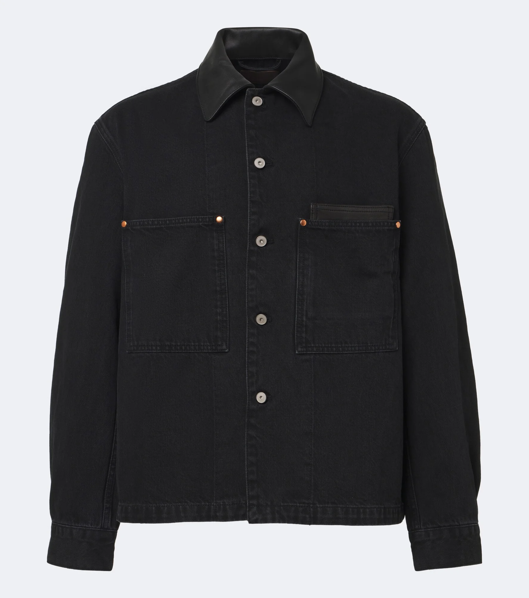 Leather-trimmed denim overshirt - 1