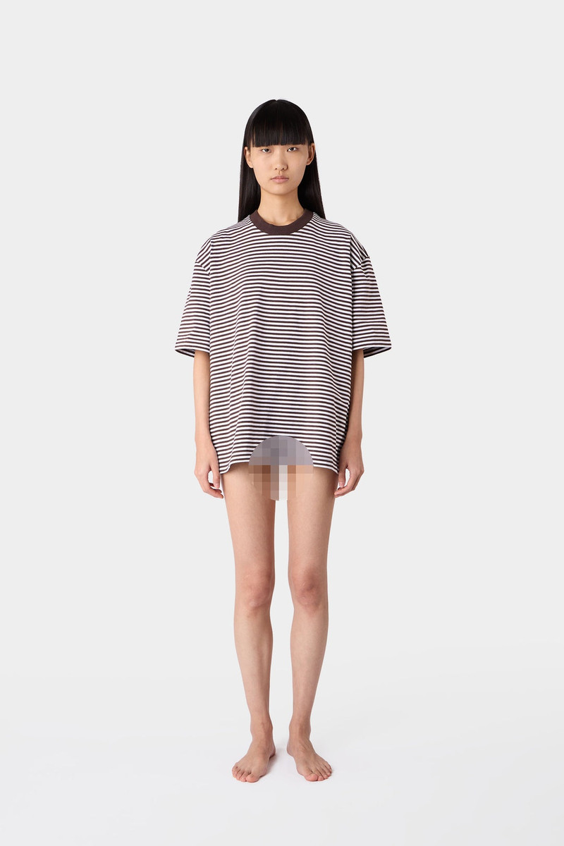 STRIPED OVER T-SHIRT / brown & optical white 4