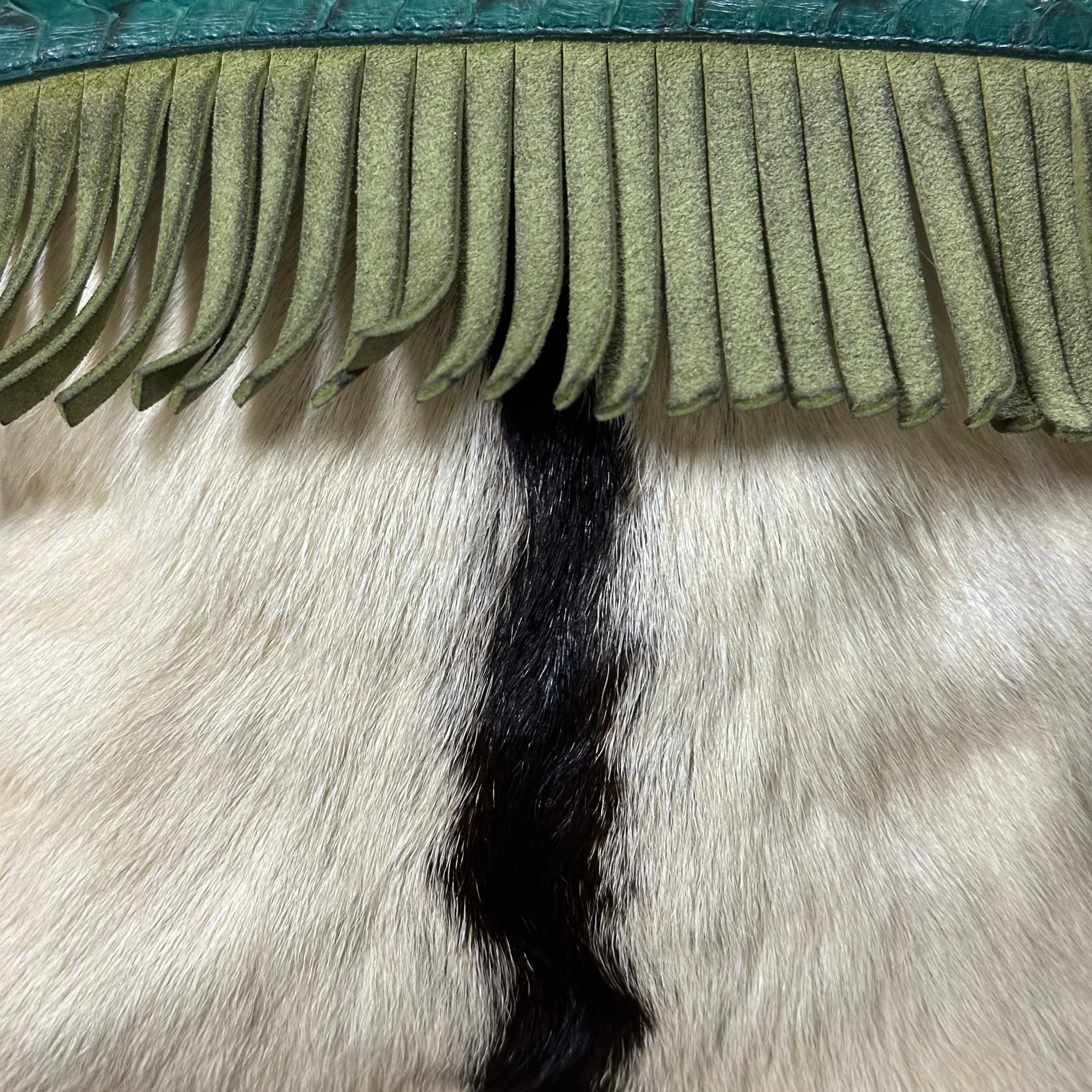 MIU MIU Fall Winter 1999 Python Unborn Calf Leather Fringe Tote Bag - 5