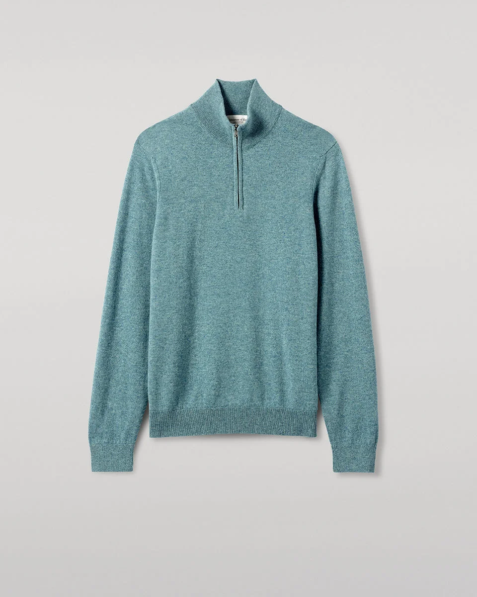 Classic Cashmere Green Zip Neck Jumper - 1