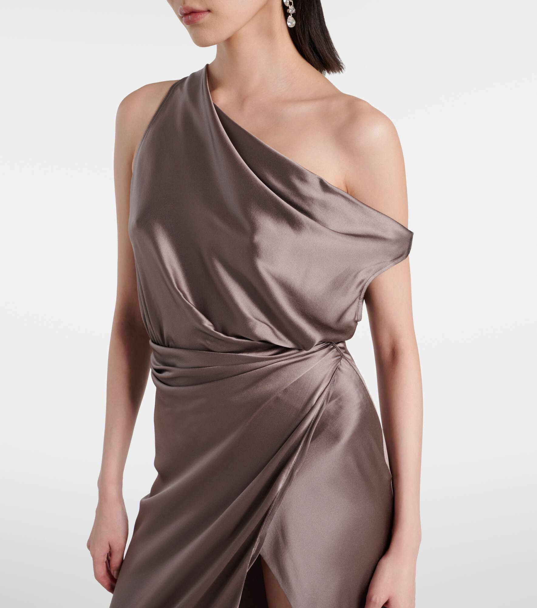 Draped one-shoulder silk satin gown - 4