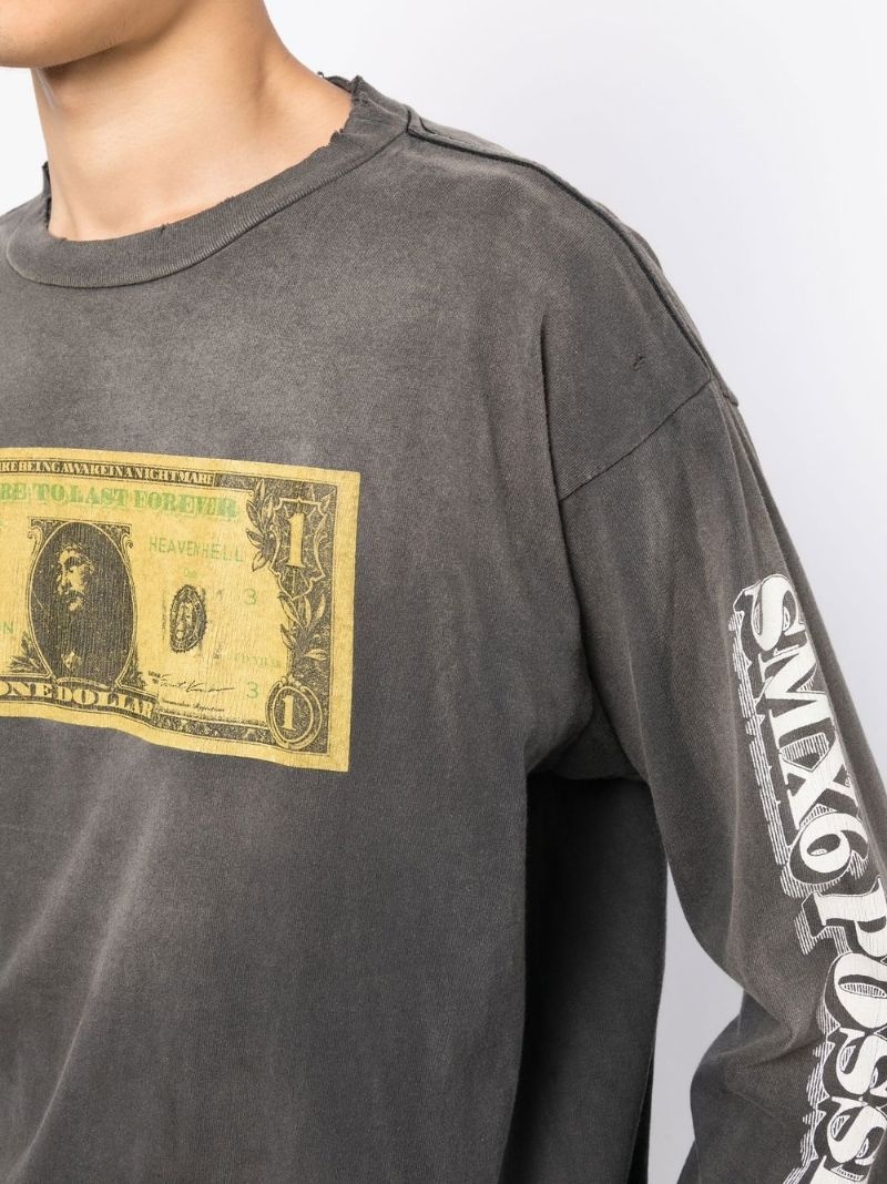 money-print long-sleeved T-shirt - 5