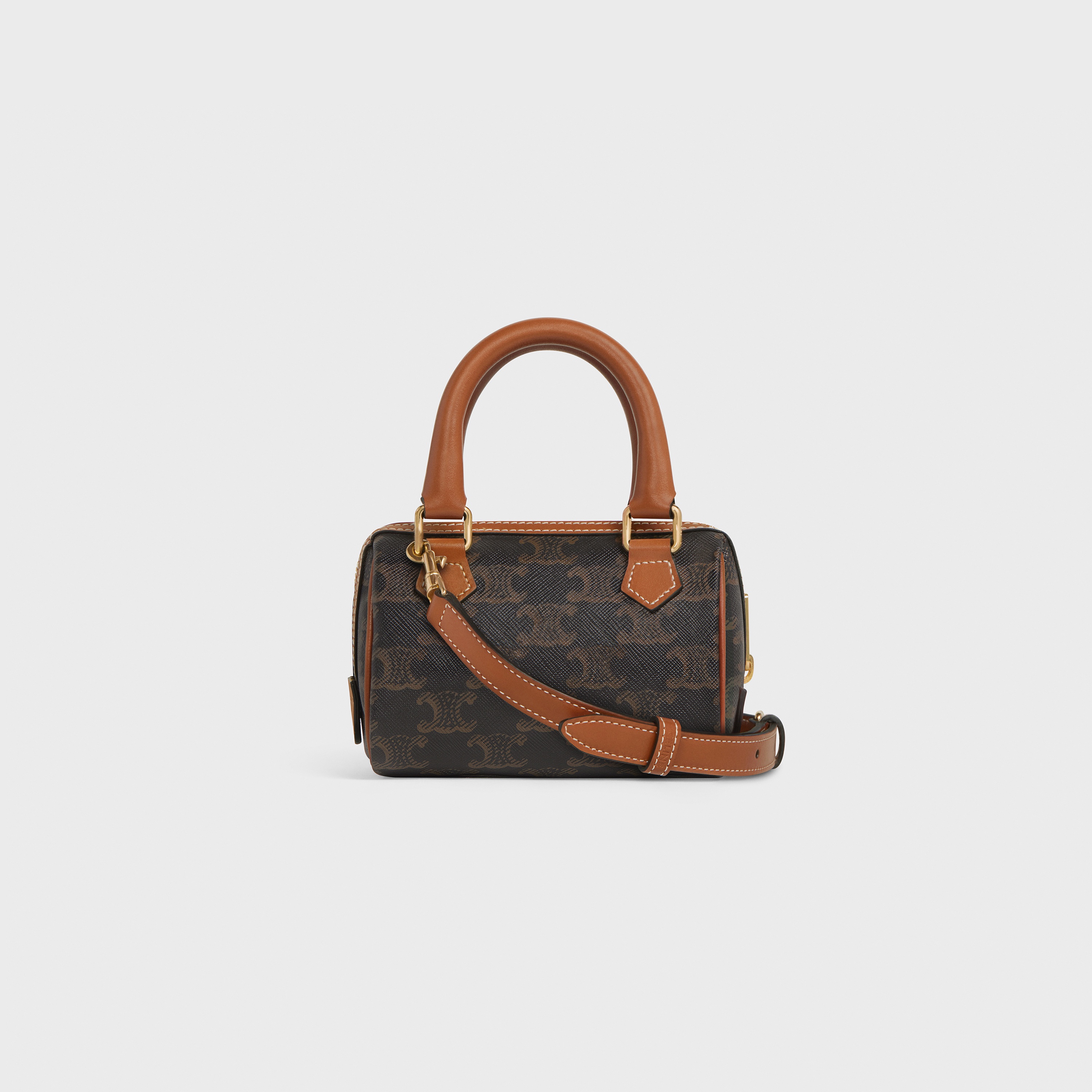 Mini Boston Bag in Triomphe Canvas with Celine Cursive - 3
