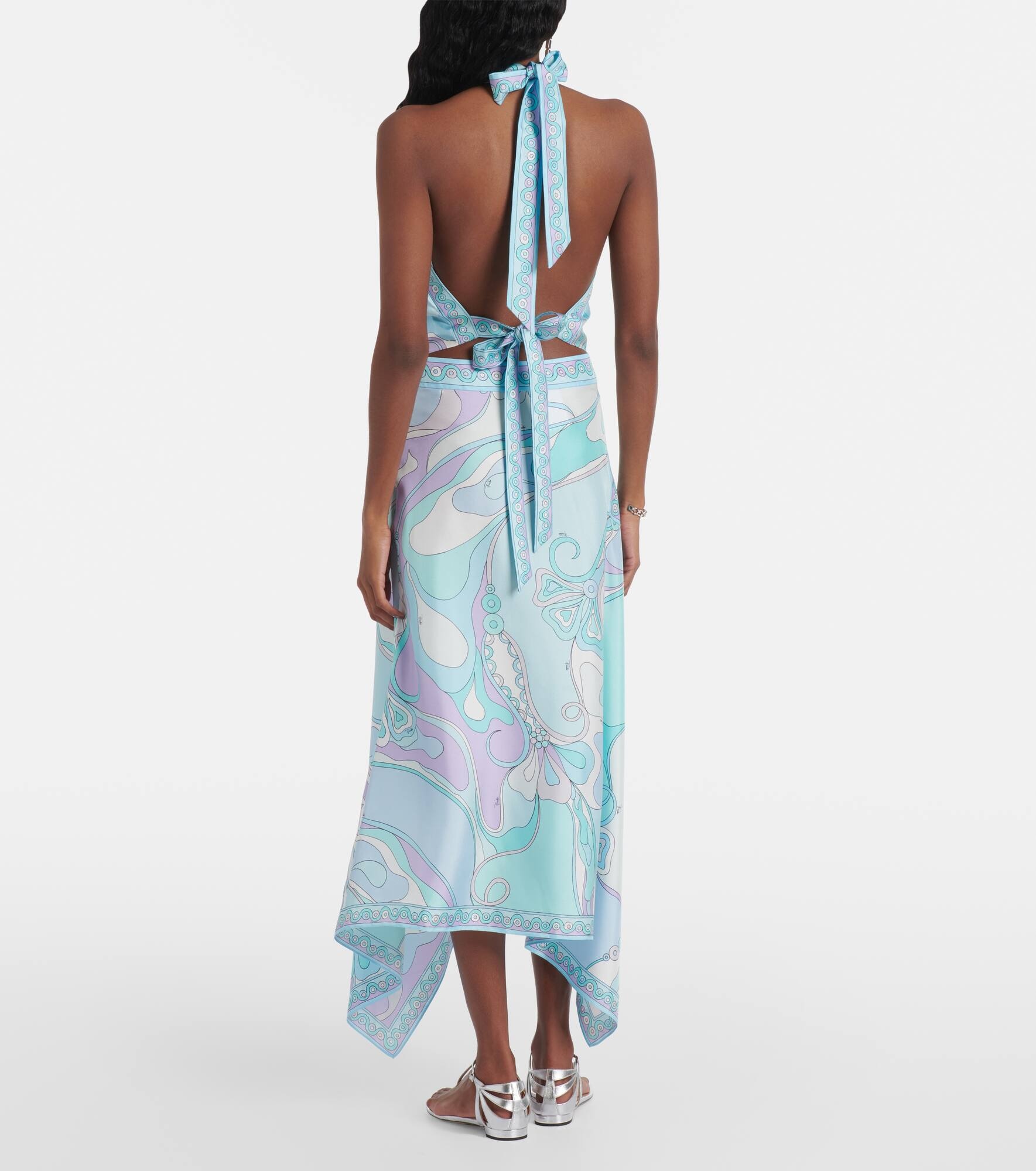 Orchidee asymmetric silk twill maxi skirt - 3