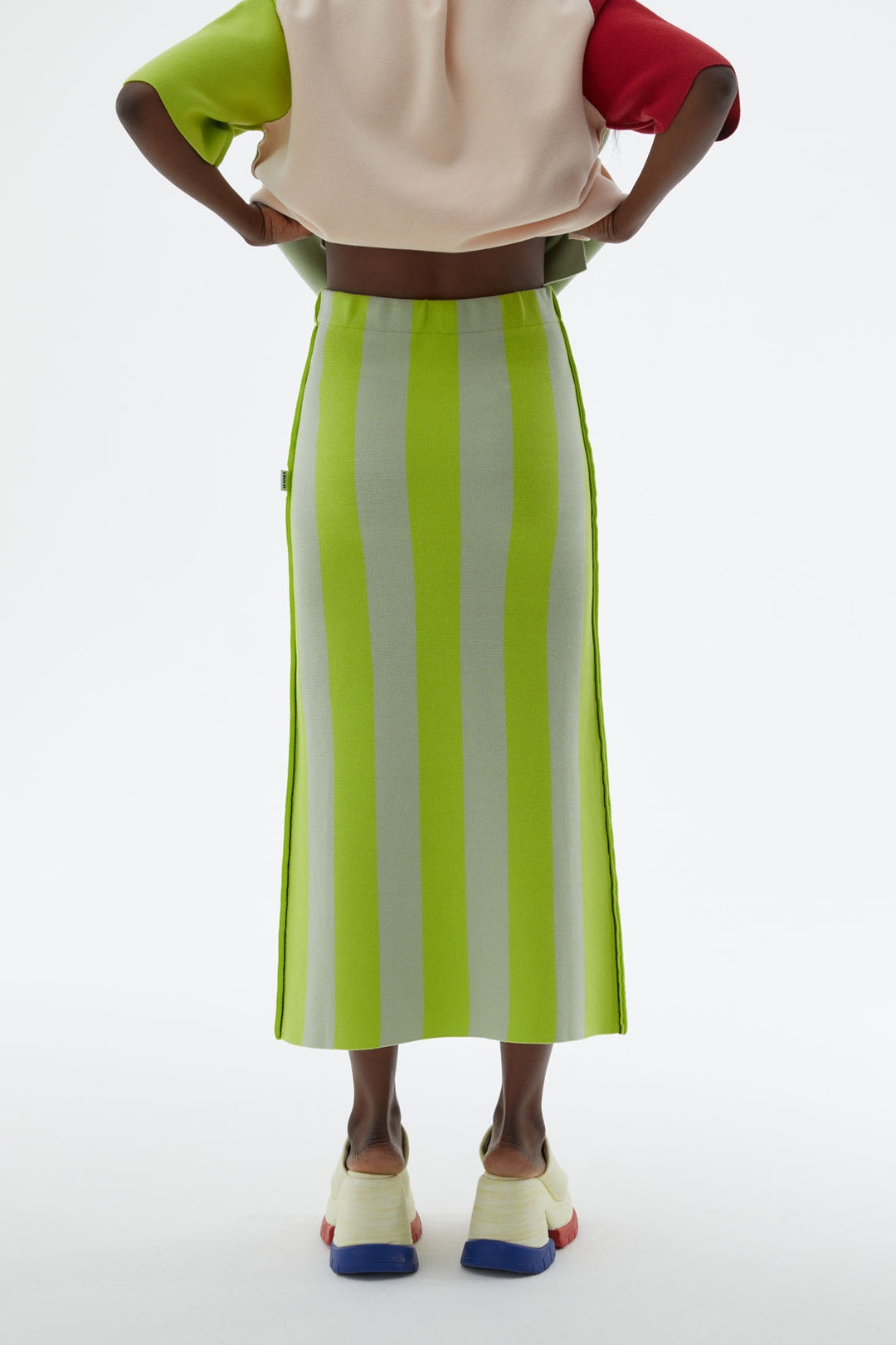 ACID GREEN STRIPED KNIT SKIRT - 4