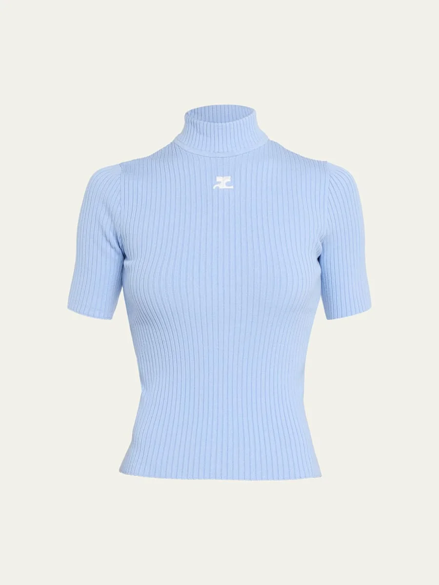 Mock-Neck Short-Sleeve Rib Pullover - 1