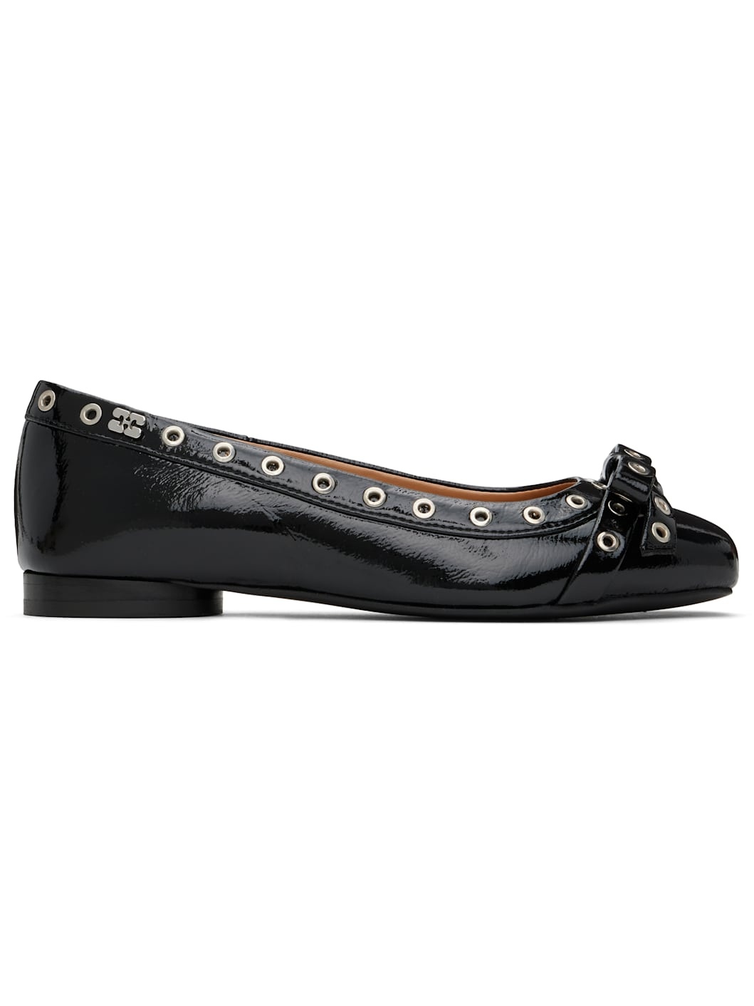 Black Eyelet Bow Ballerina Flats - 1