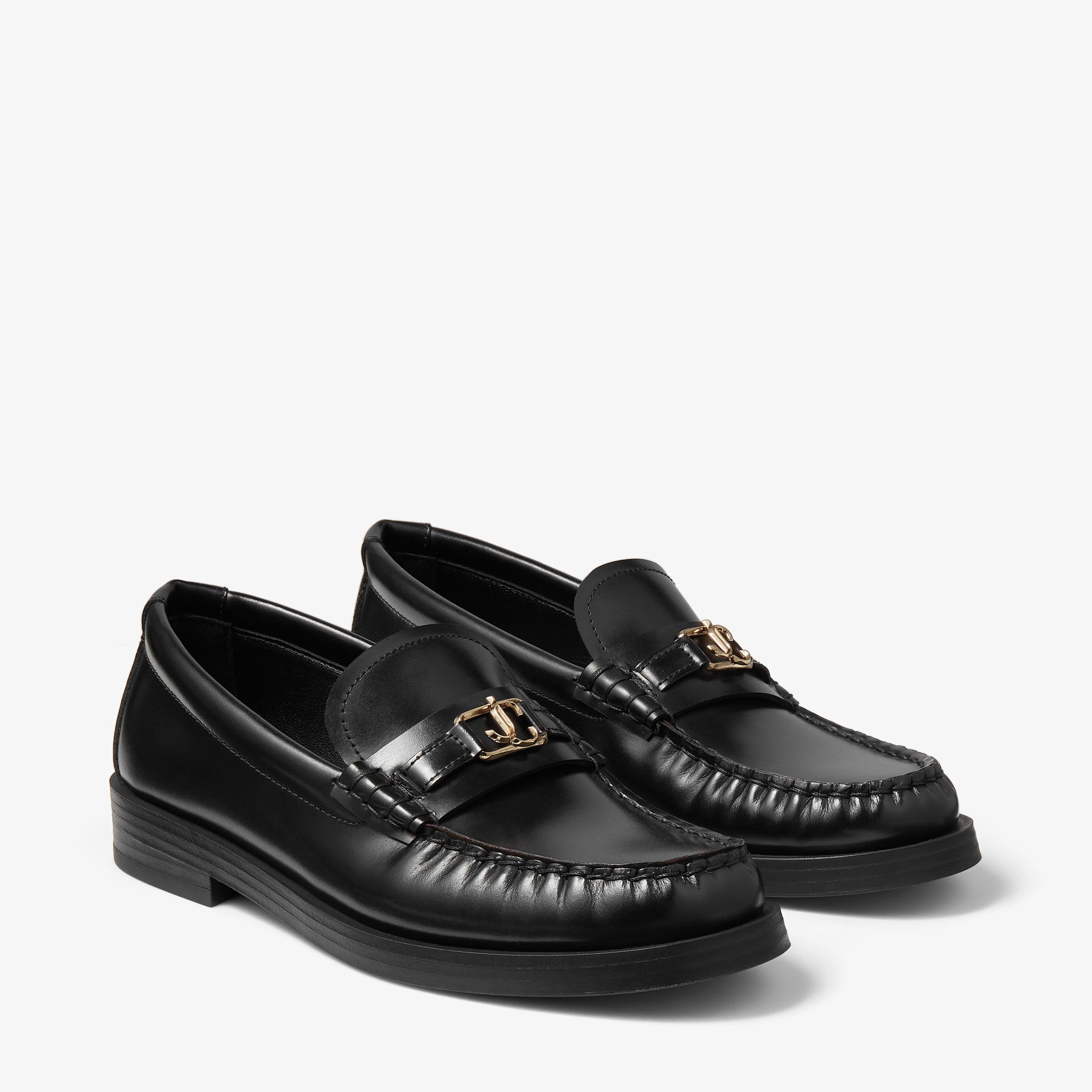 Addie/JC
Black Box Calf Leather Flat Loafers with JC Emblem - 2