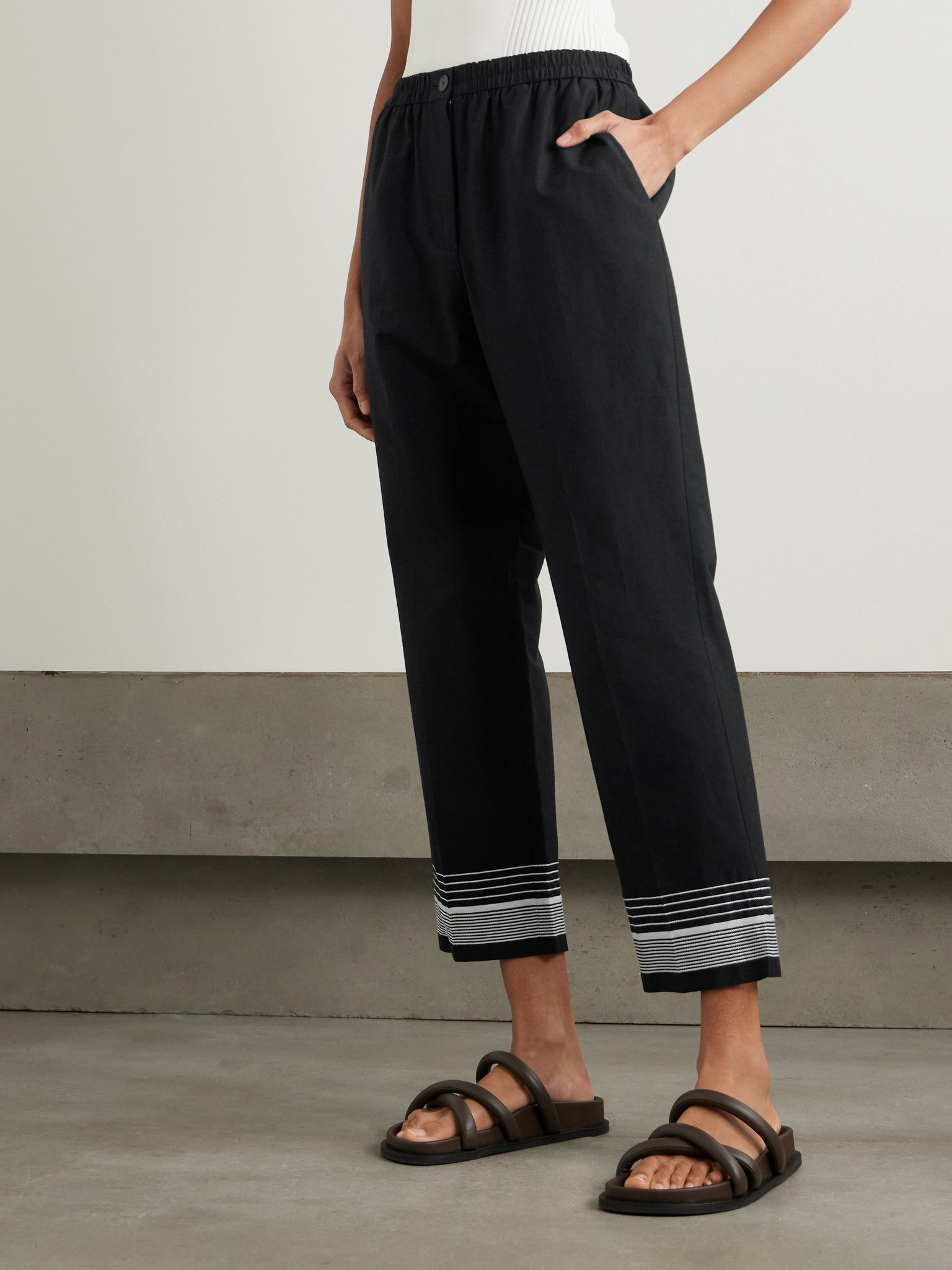 Tottenham cropped embroidered cotton-blend straight-leg pants Black - 3
