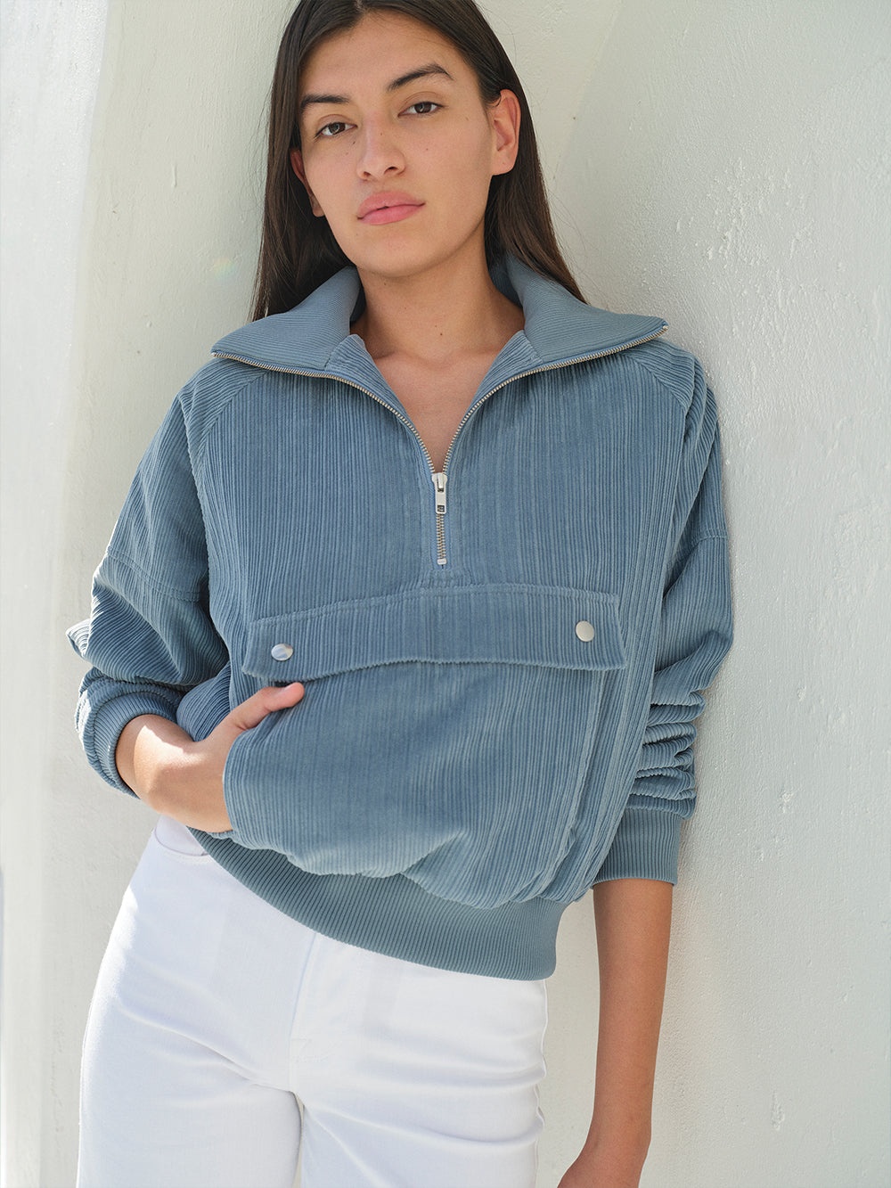 Corduroy Half Zip Jacket in Blue - 2