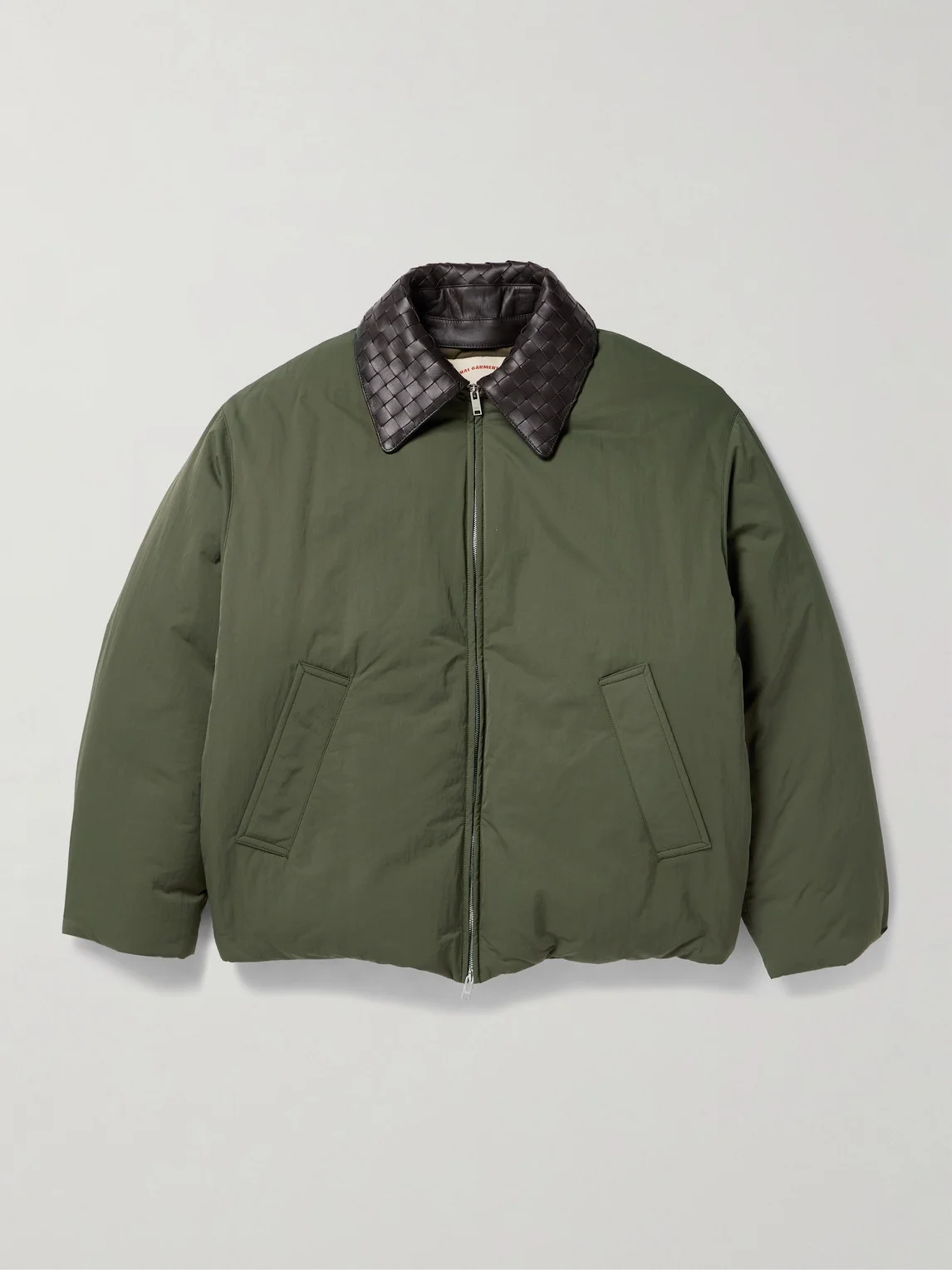 Intrecciato Leather-Trimmed Shell Down Jacket - 1