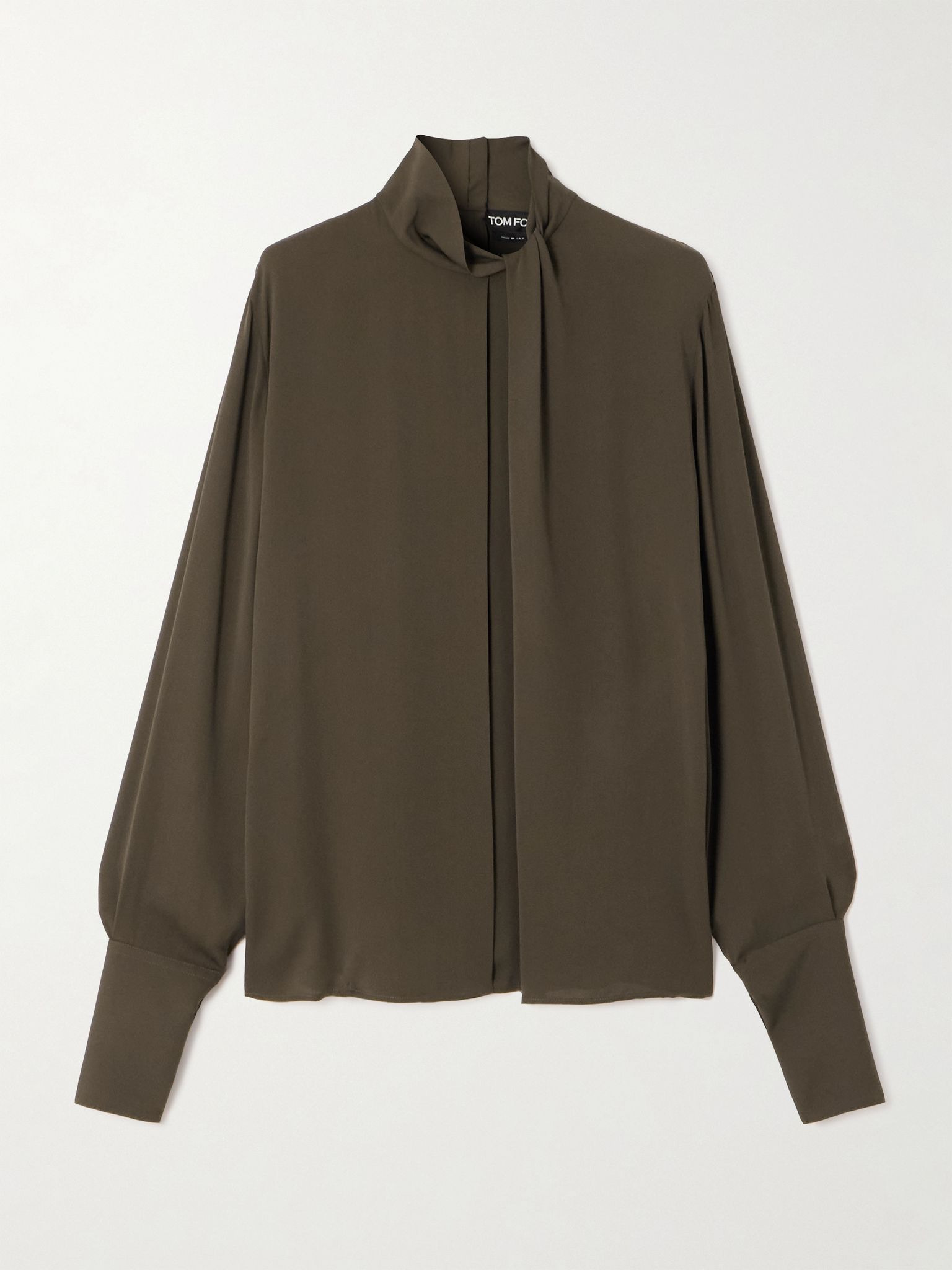 Cutout draped pleated silk-georgette blouse Brown - 1