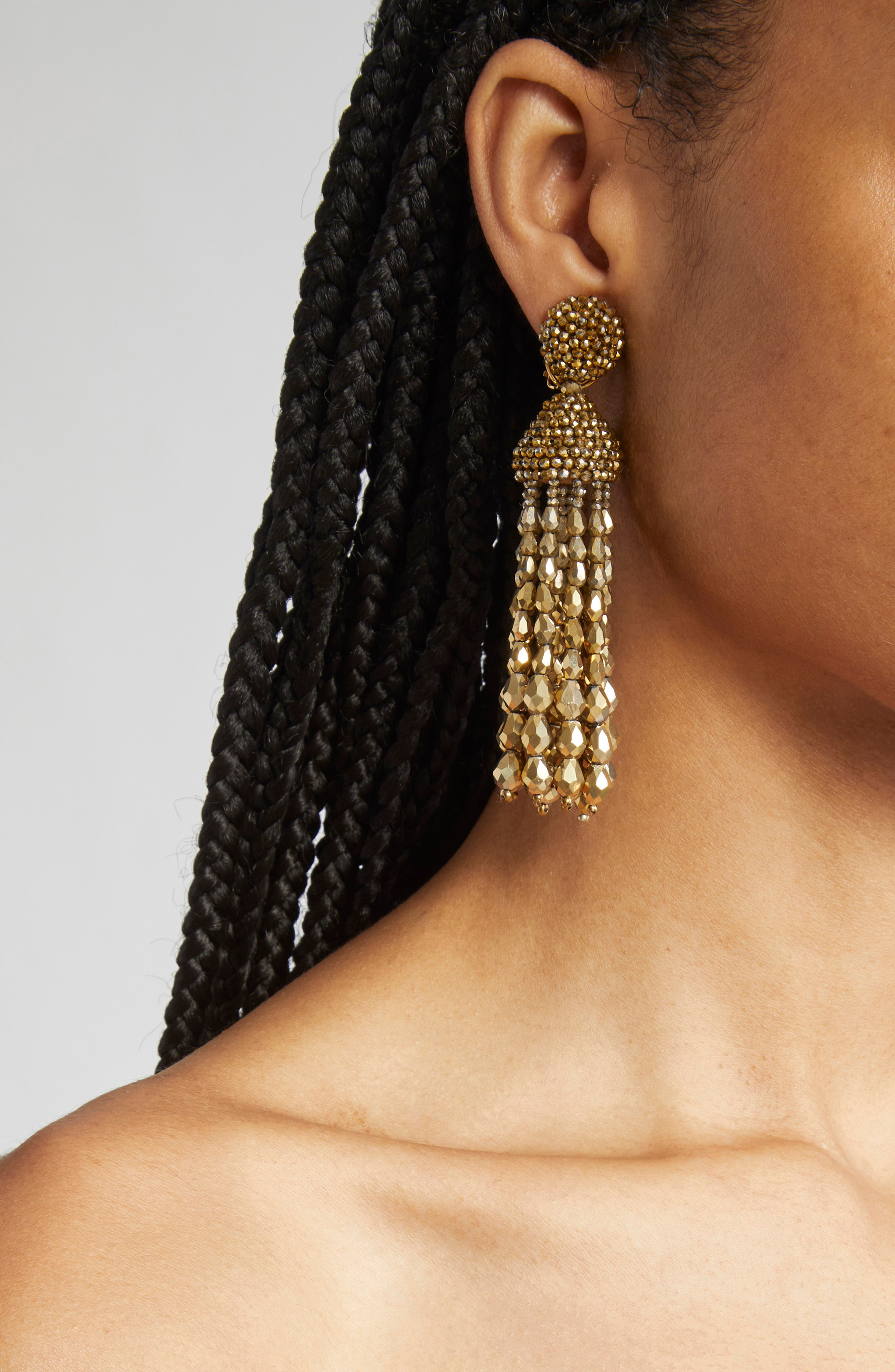Oscar de la Renta Beaded Chandelier Clip-On Earrings in Yellow Gold at Nordstrom - 2