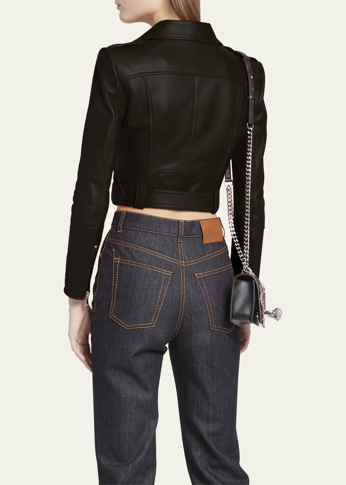 【関税&送料込】Alexander Mcqueen Nappa Cropped Biker Jacket Women's Cropped Leather Jacket in Black | Alexander McQueen US