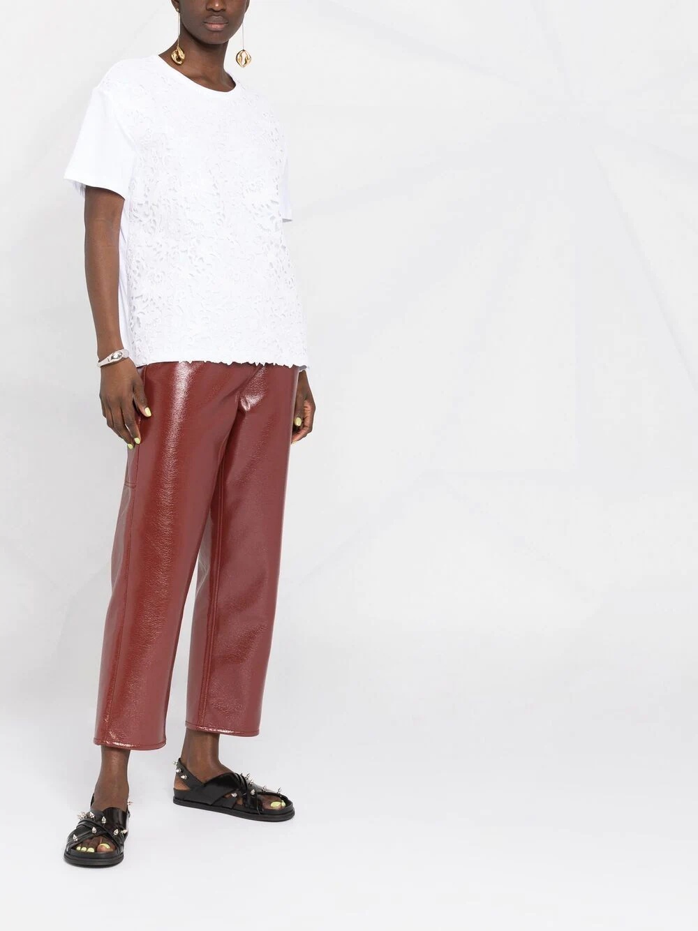 logo-print lace T-shirt - 4