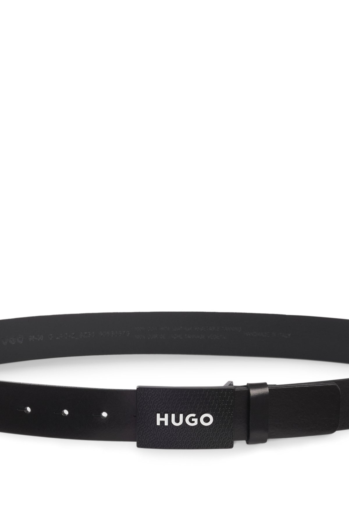 MATTE LEATHER BELT WITH BRANDED PLAQUE BUCKLE - 4