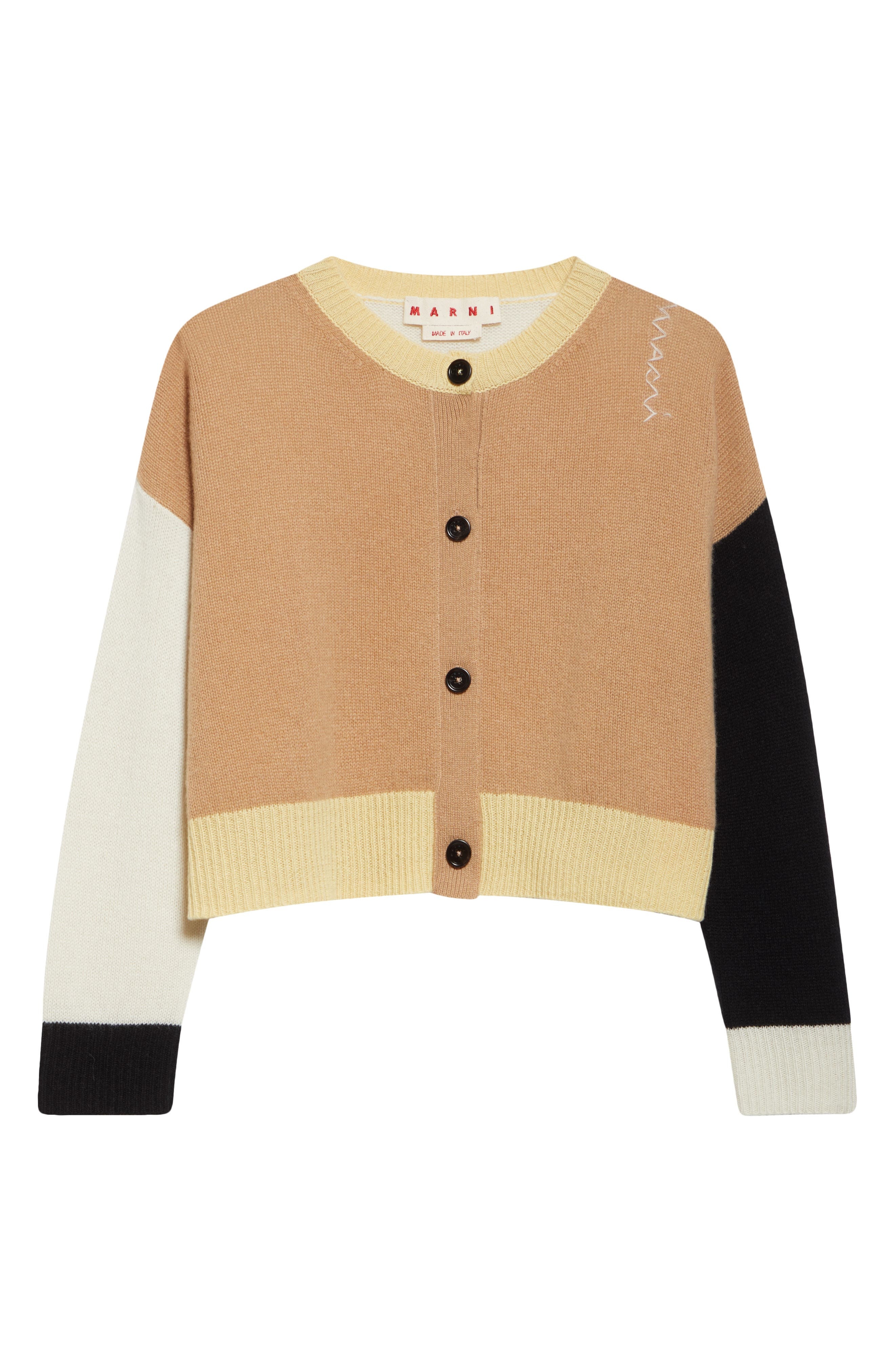 Marni Colorblock Boxy Crop Cashmere Cardigan in Tan at Nordstrom - 6